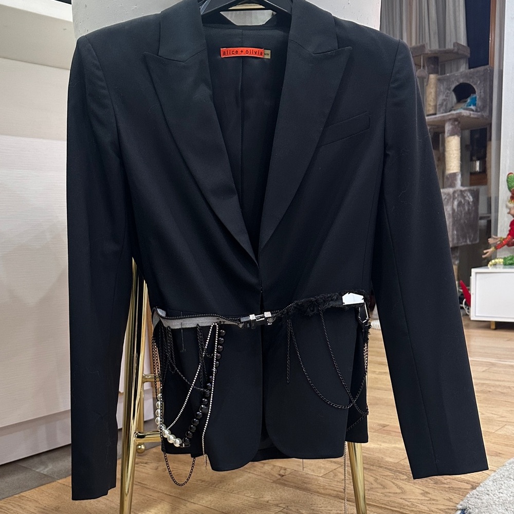 Alice + Olivia Black Blazer with Chain Details